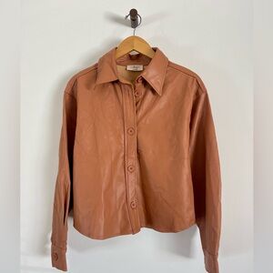 NWOT - Isabel’s Cabinet Women's Tan Faux Leather Shirt Jacket